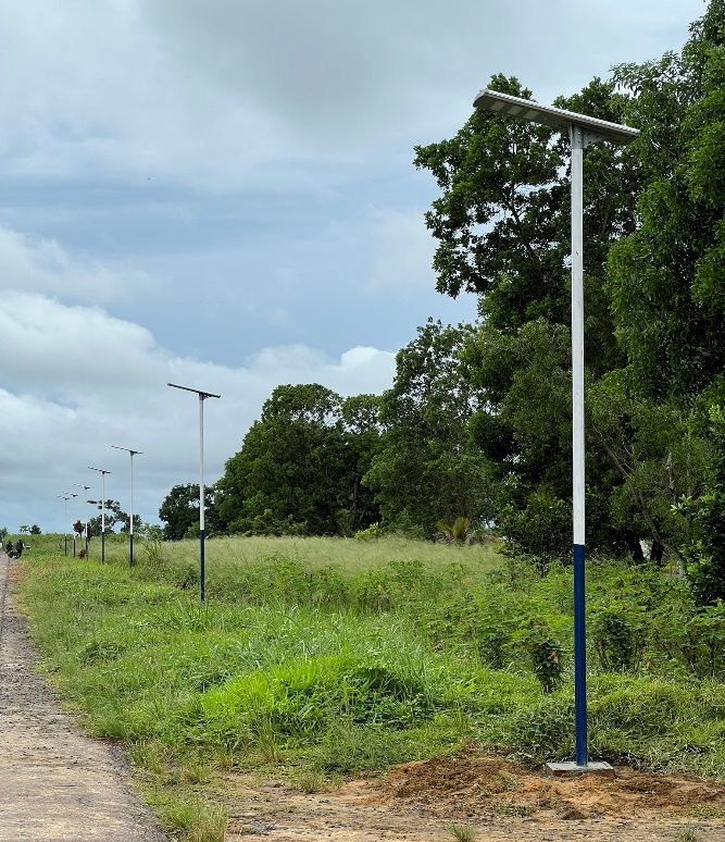 Lampadaires solaires le long d'une route